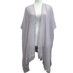 Steve Madden Lilac Purple Fringe & Lace Crepe Kimono Cardigan